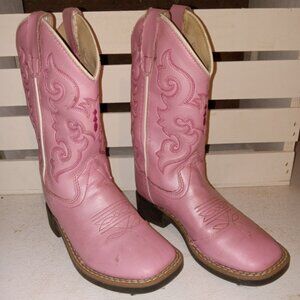 Old West Girls' Broad Square Toe Western Boots, 9 in., 4-Row Stitch